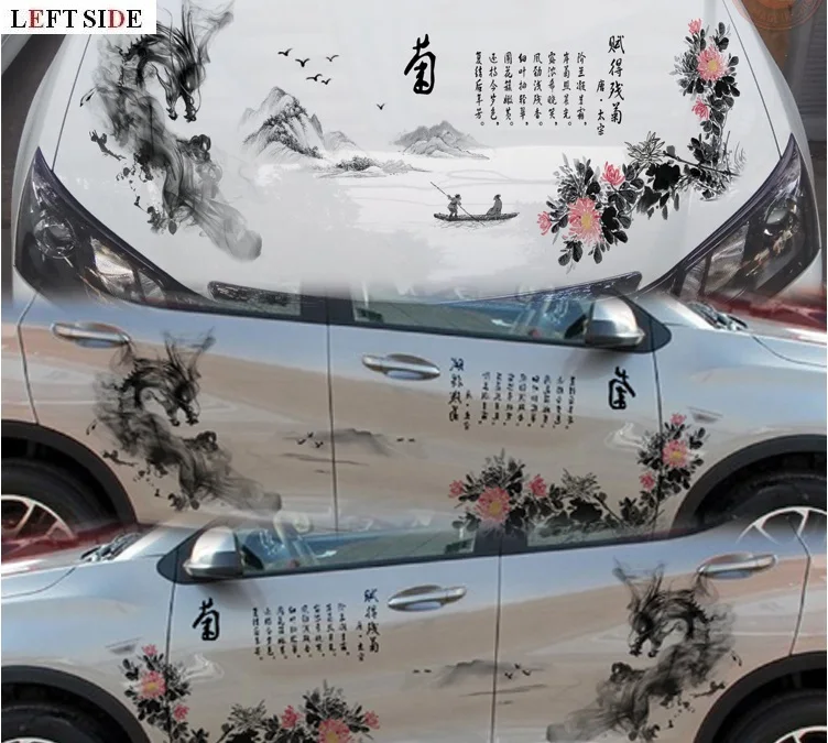 

LEFT SIDE Car Stickers Car Styling Whole Car Chinese Windmill Stickers Inkjet Cover Protection Film No Color Fading Durable