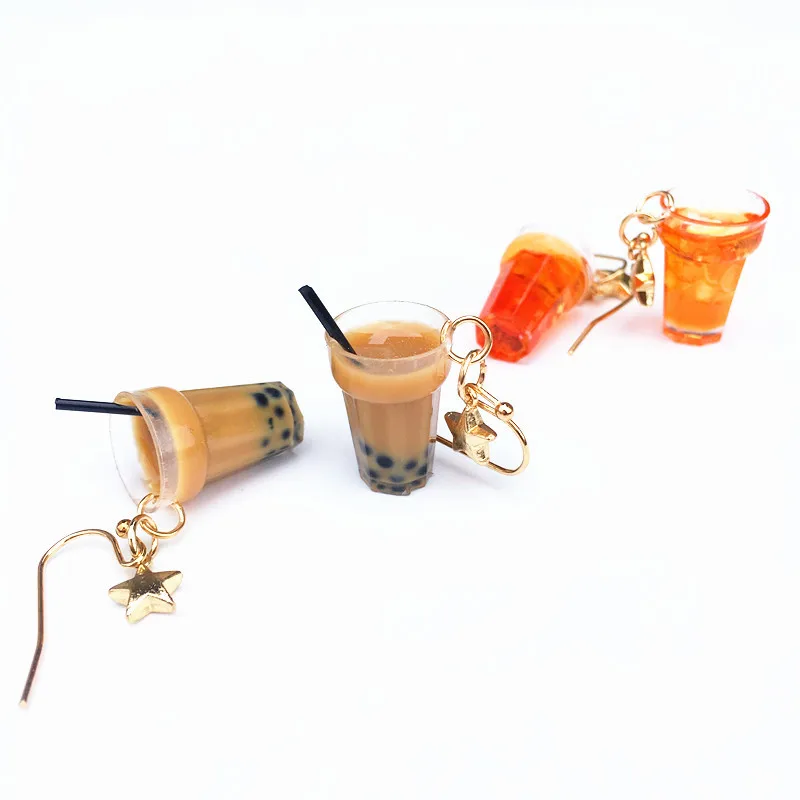 Смешной лимон лед черный чай жемчуг молоко чай серьги Тайвань Боба пузырь чай забавные Висячие серьги для женщин девочек детские ювелирные изделия