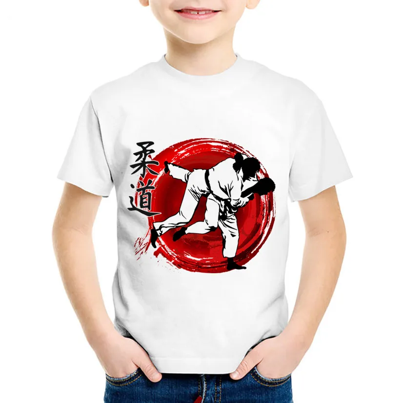 Детские Модные Забавные футболки с принтом дзюдо крутые летние футболки с короткими рукавами для детей, повседневная одежда для мальчиков и девочек HKP402 - Цвет: white-B