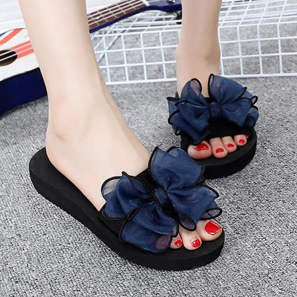 

2018 New Sweet Summer Women Slippers Gauze Bowknot Flat Anti Skid Beach Casual Shoes Girl Sandals LBY2018