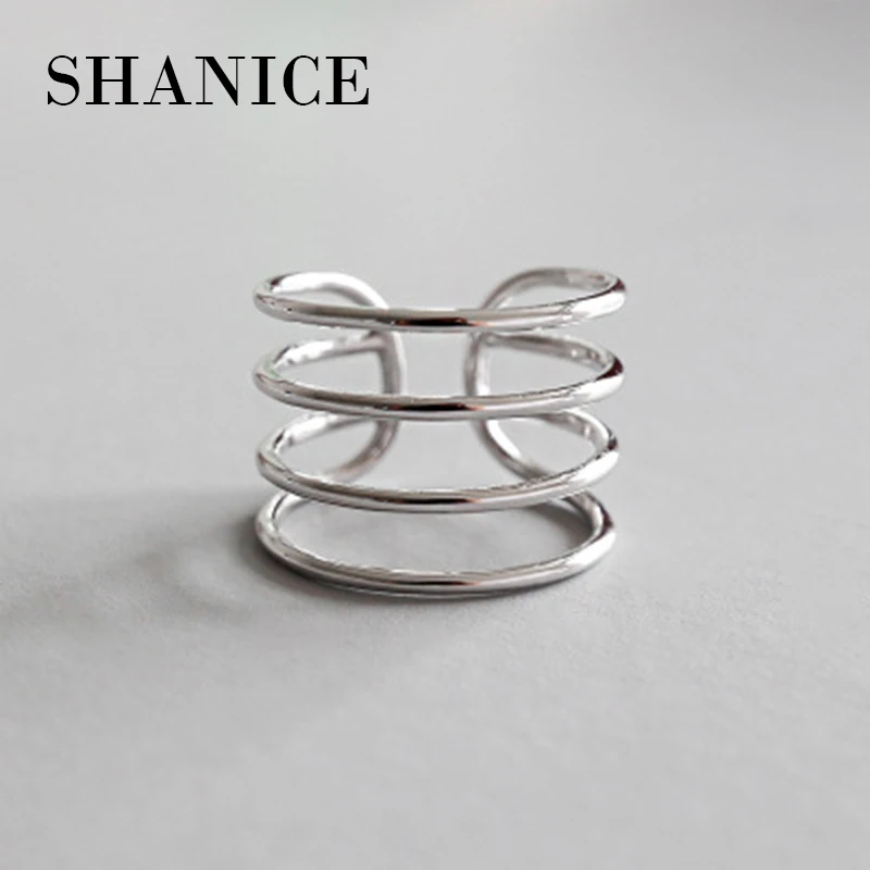 

SHANICE 925 Sterling Silver Open Rings Multi-layers Line Opening Ring Adjustable Finger Rings Fashion Silver Jewelry
