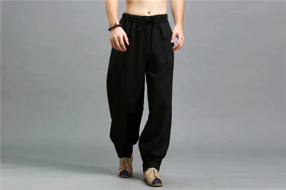 Hisenky осенние мужские повседневные штаны дышащие и удобные чистого льняные брюки с эластичной резинкой Штаны