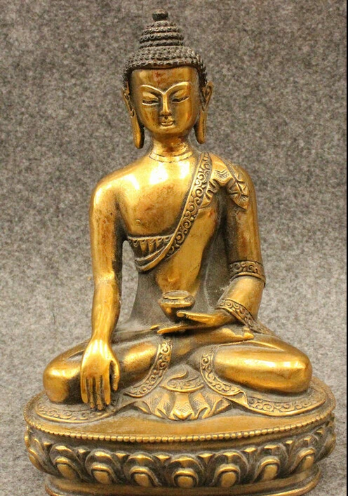

8" Chinese Bronze Gilt Shakyamuni Tibet Buddhism Sakyamuni Buddha Bowl Statue