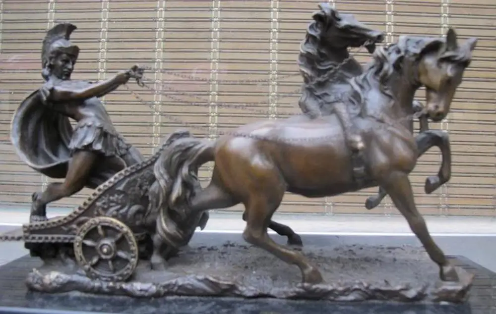 Fine ART Sculpture Bronze Marble Roman Empire elite warrior Horse cart Statuein Statues