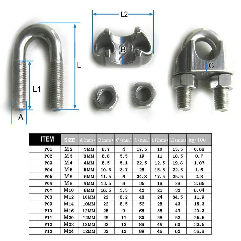 100 шт./лот такелаж Аппаратные средства M4 Нержавеющая сталь aisi316 din741 Провода веревки Зажимы зажим(m2-m24 размеры