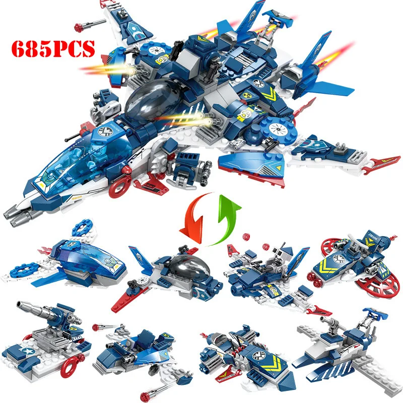 

685PCS Dc Marvel's Avengers Super Hero Iron Man Thanos 8 In 1 Warship Building Blocks Compatible Legoing Bricks Toys WJ107