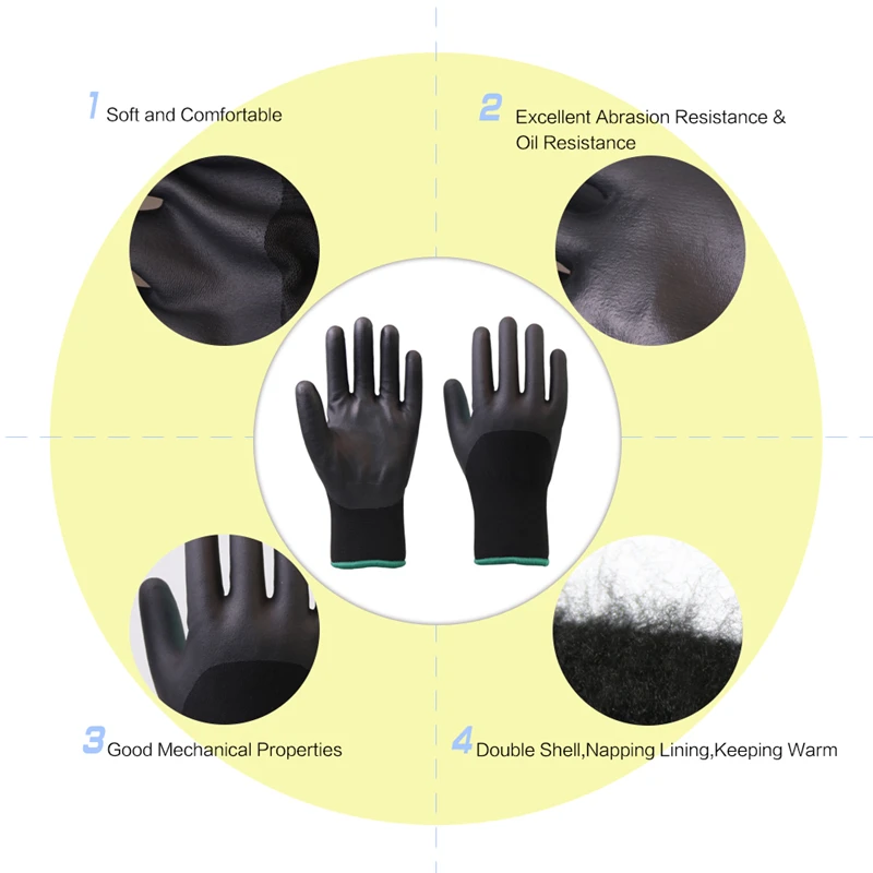 Холодную погоду рабочие перчатки нитриловые покрытие двойной оболочки Термальность рабочие защитные перчатки работы зимние перчатки