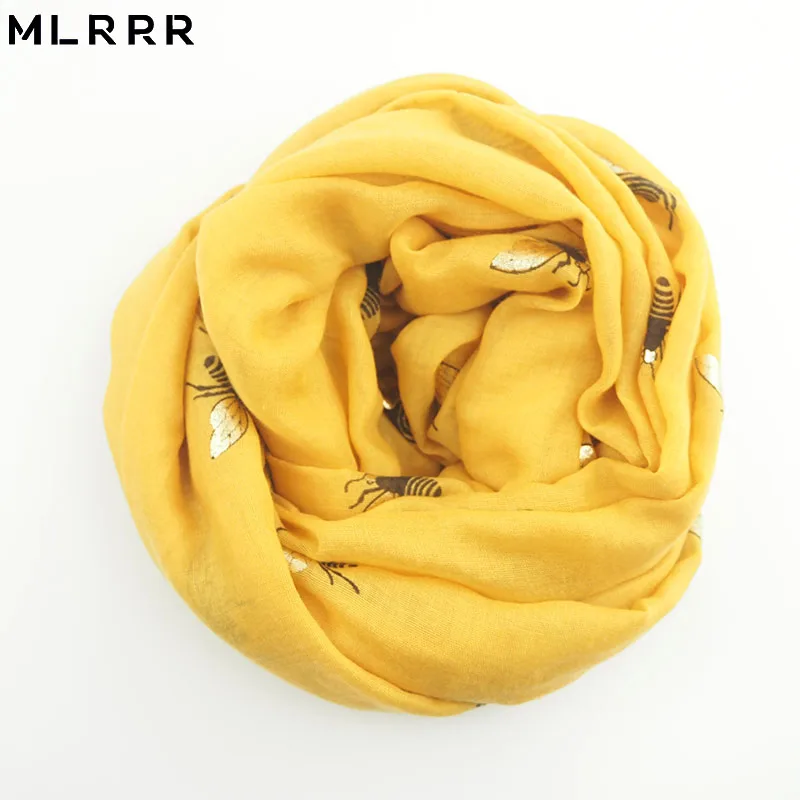 

MLRRR new fashion beautiful gold bee pattern long scarf double head women's scarf (yellow, gray)