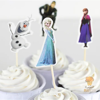

24 pcs Princess Elsa Anna Cup cake topper pick Snow Queen elsa anna olaf food Picks birthday party decoration AW-0413