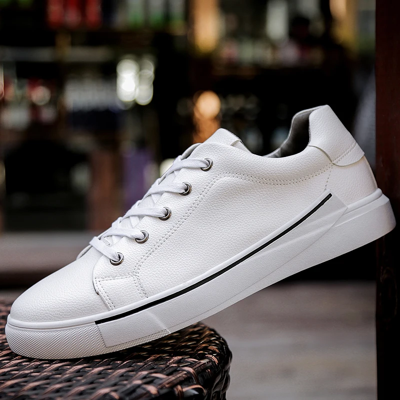 

Ngouxm Men Sneakers Spring Autumn Leather Men's Sneakers Shoes Lace Up Fashion White Vulcanized Shoes Comfortable Flat Shoes Men