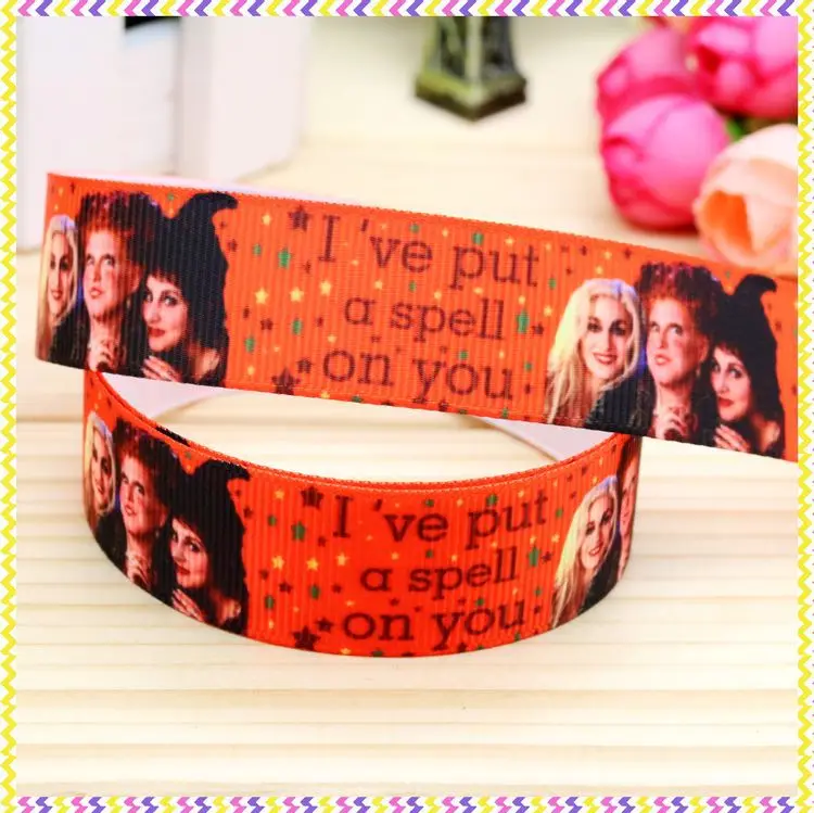

7/8'' Free shipping hocus pocus printed grosgrain ribbon headwear hair bow diy party decoration wholesale OEM 22mm B1151