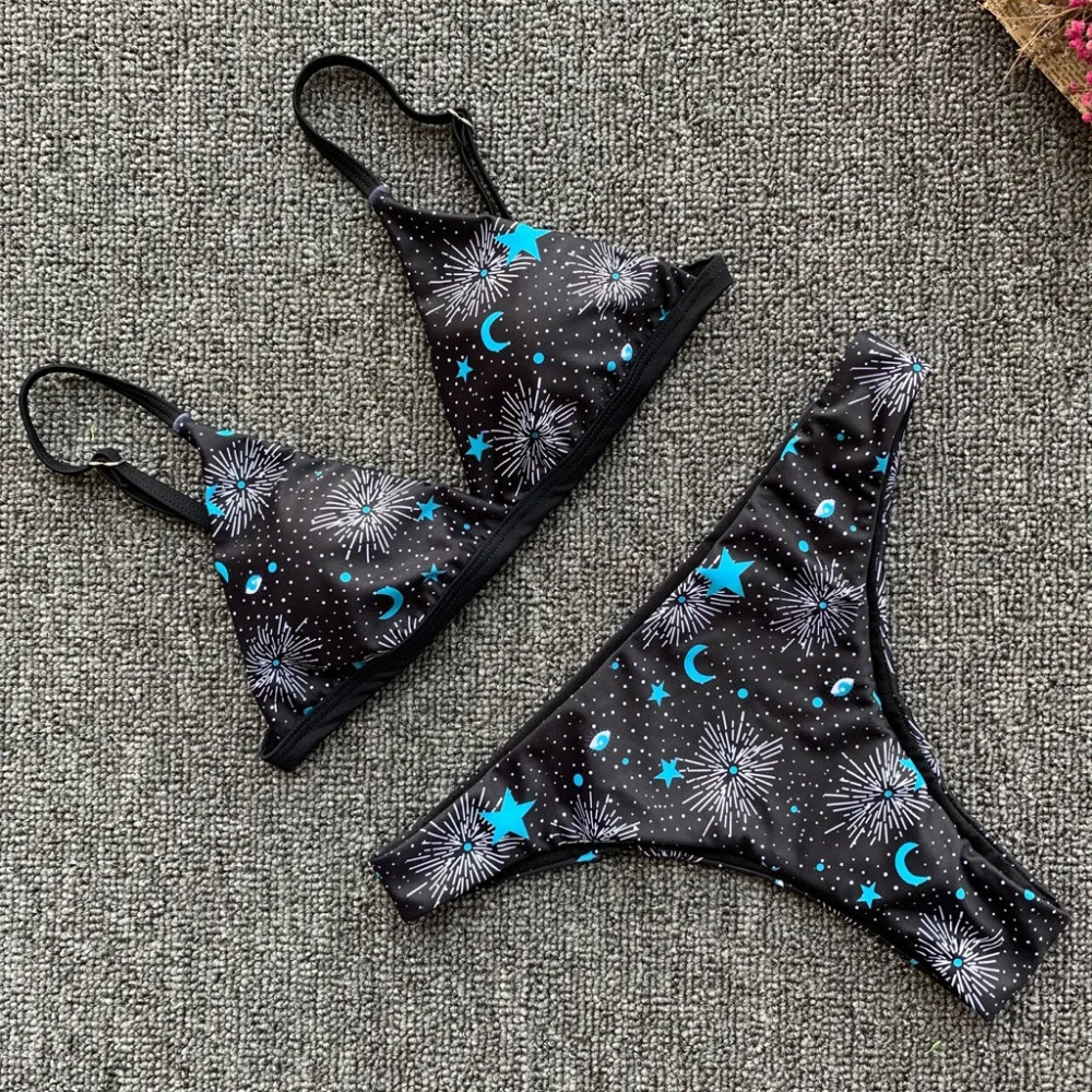 2019 Woman Star Print Tie Sexy Bikini Set summer breathable seaside sports swimwear push up bikinis e fatos de banho 40M30 (6)
