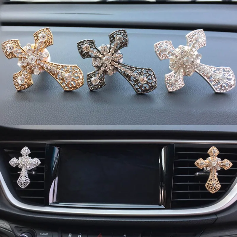 

Car Ornament Crystal Cross Air Freshener Diamond Automobiles Interior Decoration Vents Perfume Clip Diffuser