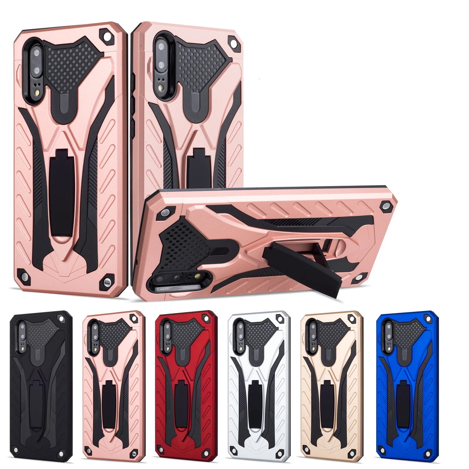 

New Hybrid Armor Case for Huawei P20 P10 P9 P8 Lite Plus Mate 9 10 Pro Y7 Y6 Y9 PC+TPU Case Cover Protector with Stand Kickstand