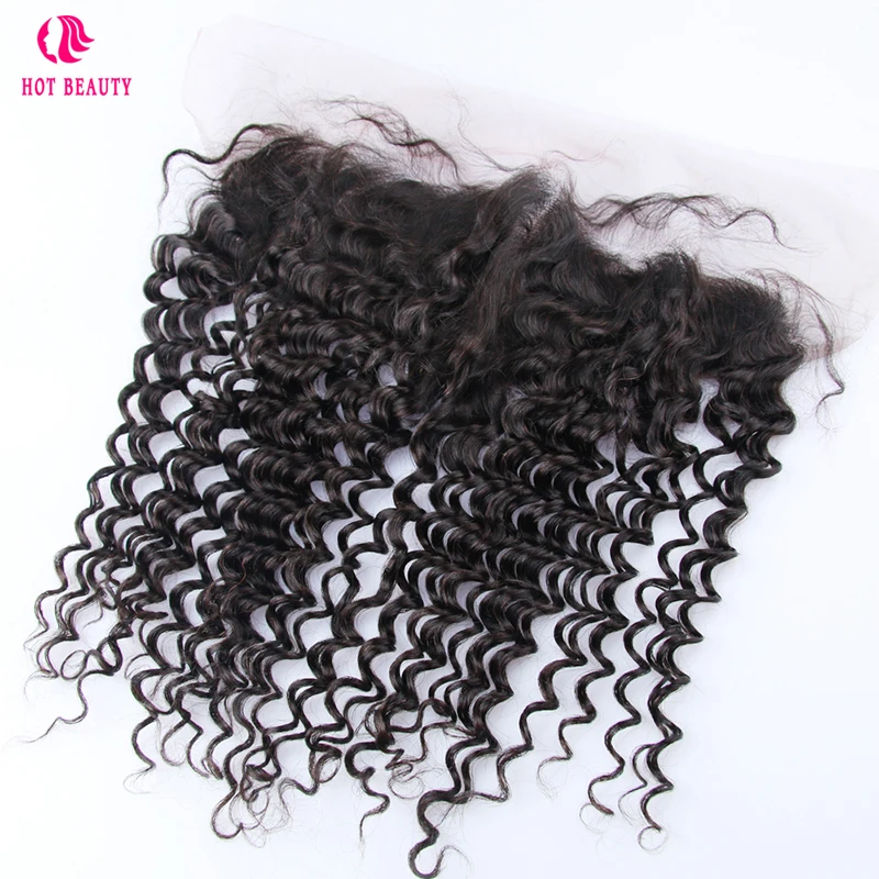 Hot Beauty Hair Brazilian Deep Wave Lace Frontal 13x4 Ear to Ear Pre Plucked 100% Natural Remy Human Hair Free Part Swiss Lace