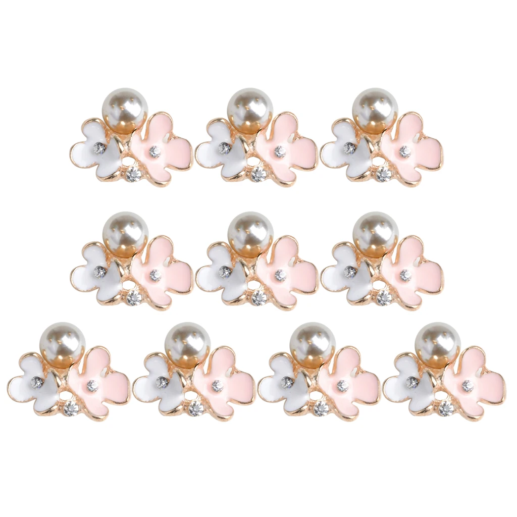 10X Pearl Flowers Buttons Flatback Embellishment for Wedding Bouquet Making Card Dress Decor DIY Headband Hair Bow Accessories