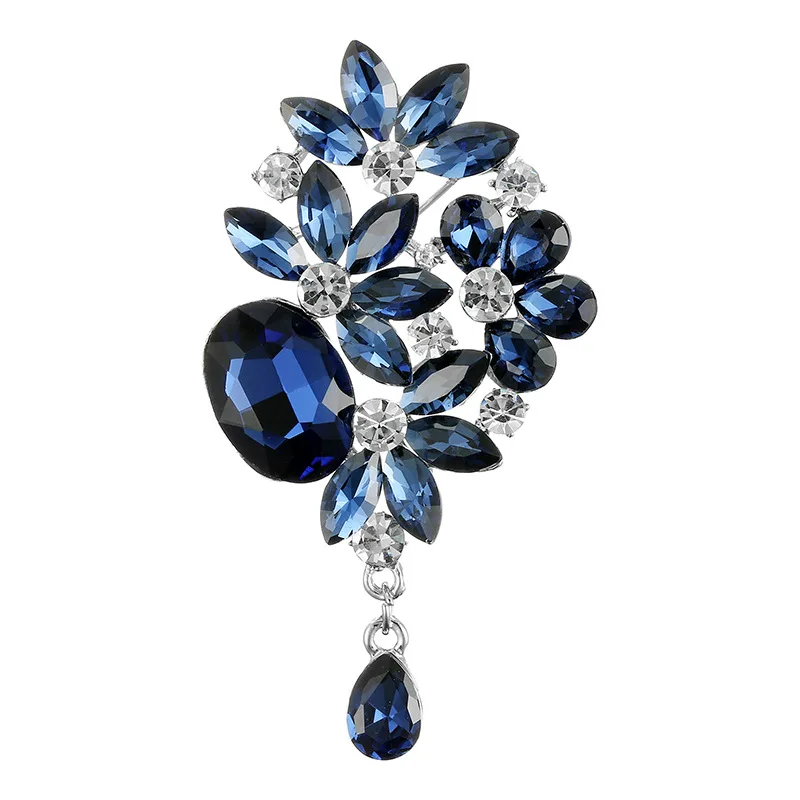 

Young Tulip Blue Color Rhinestone Flower Brooches For Women Wedding Bouquet Brooch Pin Large Pins Coat Suit Accessories Jewelry