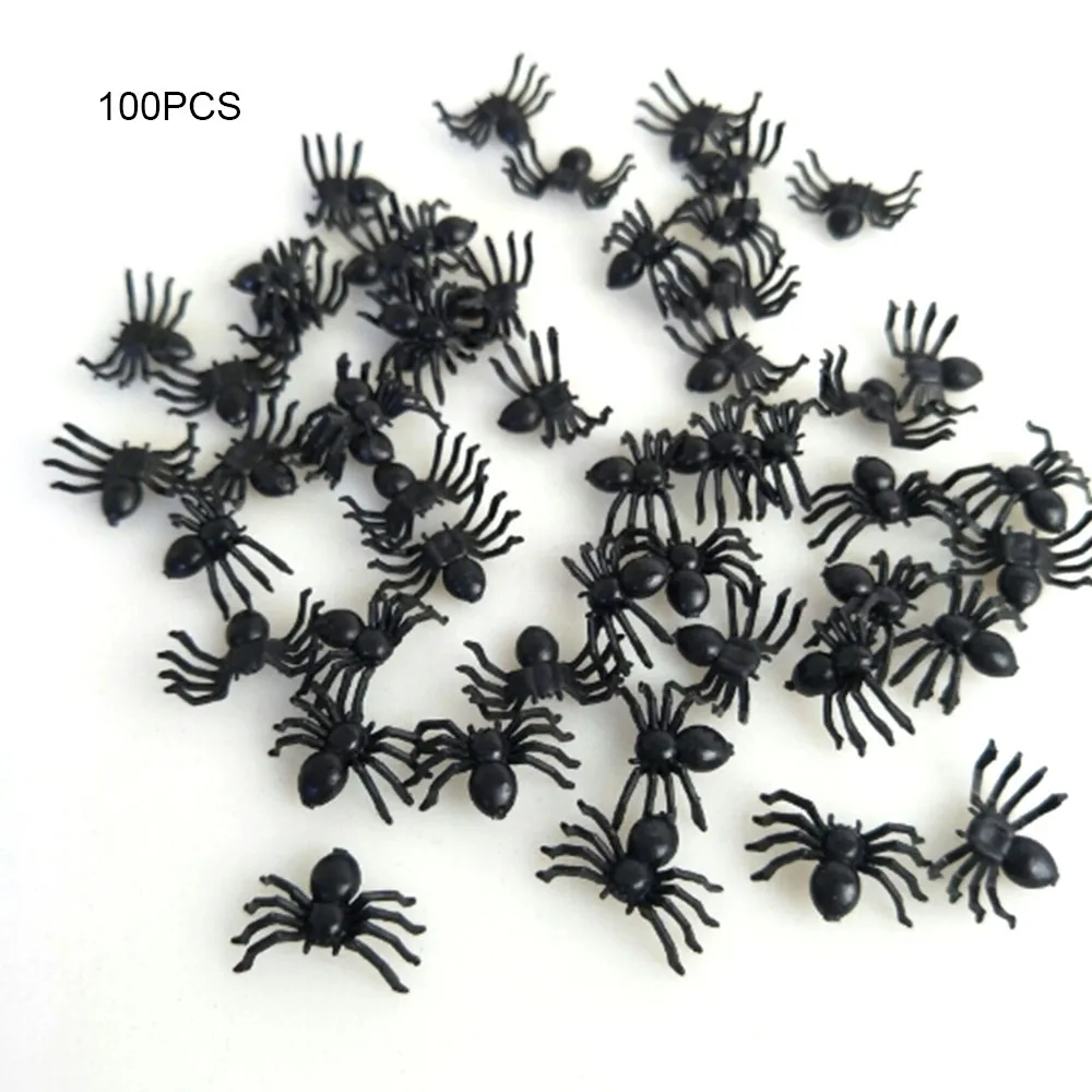 

100pcs Simulation Fake Black Spiders for Children's Halloween Party Favors Decoration Novelty Toys