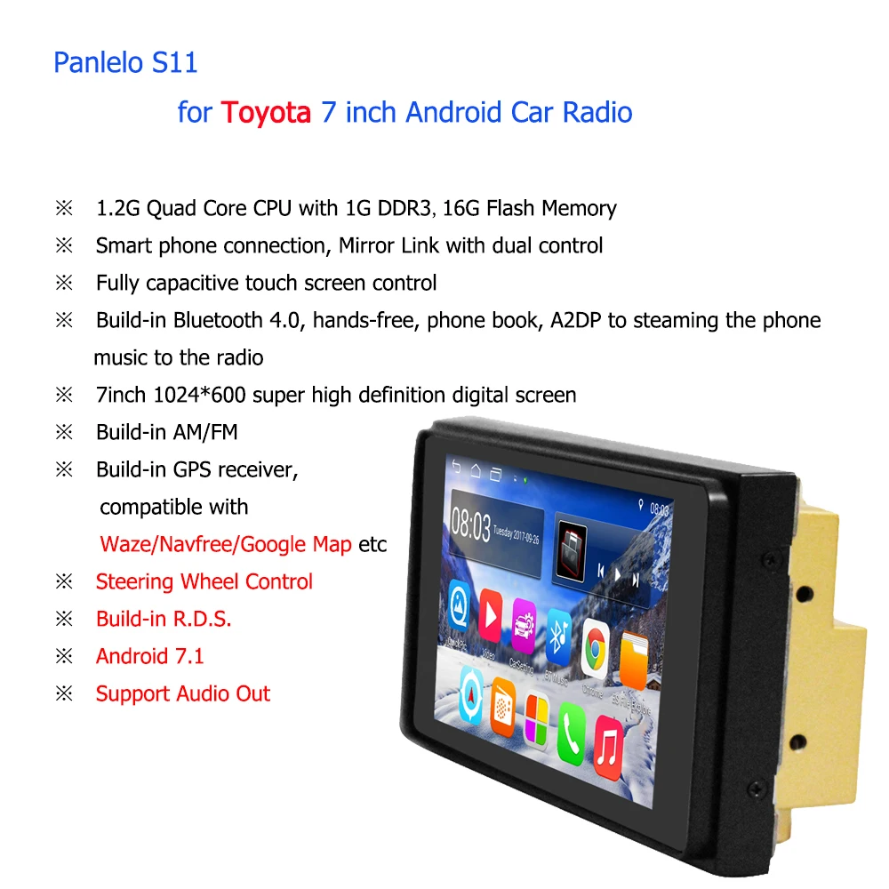 Panlelo S11 для Toyota 2 Din Android автомобильный стерео " 1080 P Авторадио четырехъядерный 2din Android головное устройство gps навигация 200*100 радио