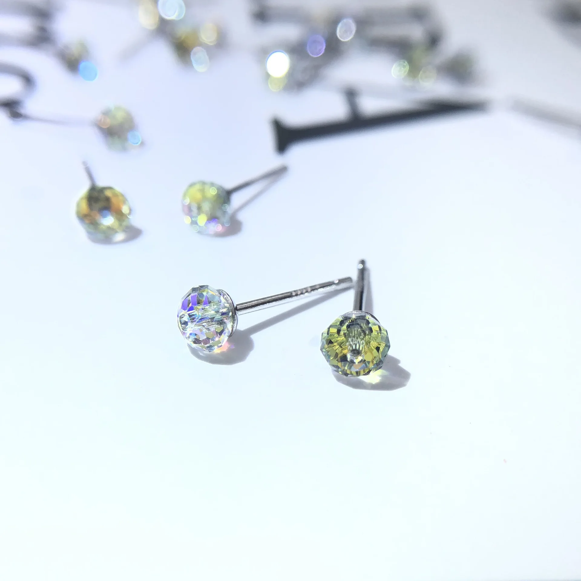 colorful crystal ball mini earrings 100% 925 Sterling silver Jewelry fashion Hypoallergenic Stud earrings woman gift