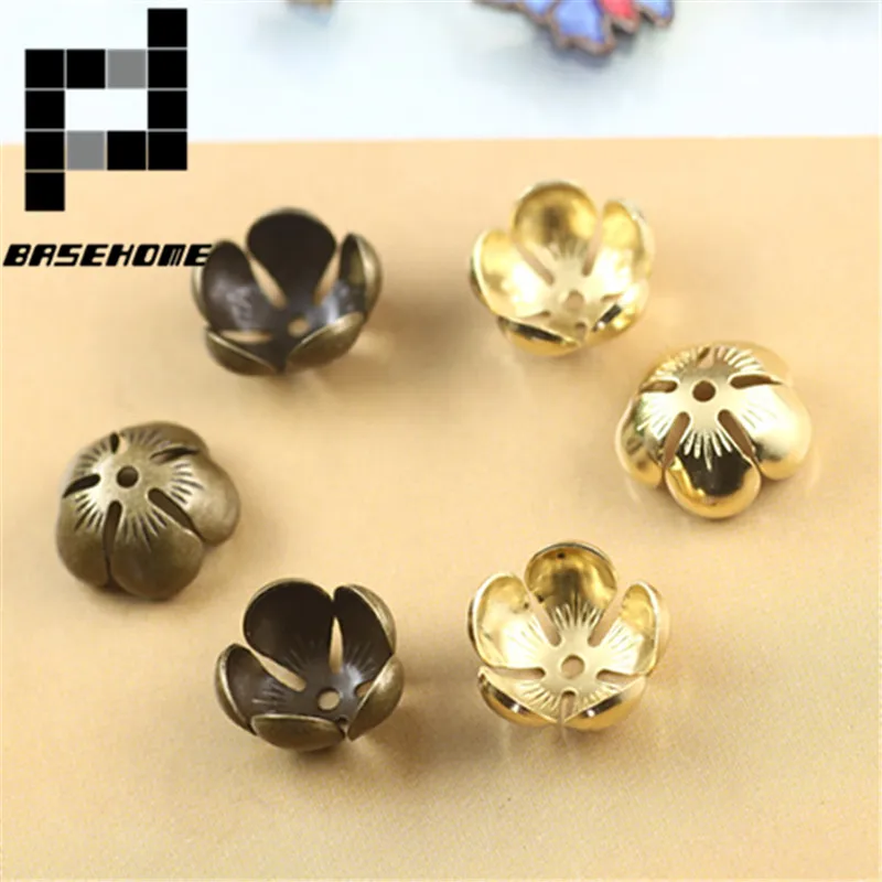 

BASEHOME 50pcs/lot 6 Colors Copper Flower Spacer Bead Caps For DIY Jewelry Filigree Loose Bead End Caps Handmade