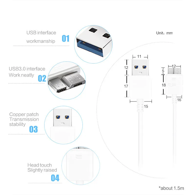 For Samsung galaxy s5 smartphone cable 1M Micro USB 3.0 Charging cable for samsung note 3 S5 fast EU Charger Toshiba Hard Disk usb charger