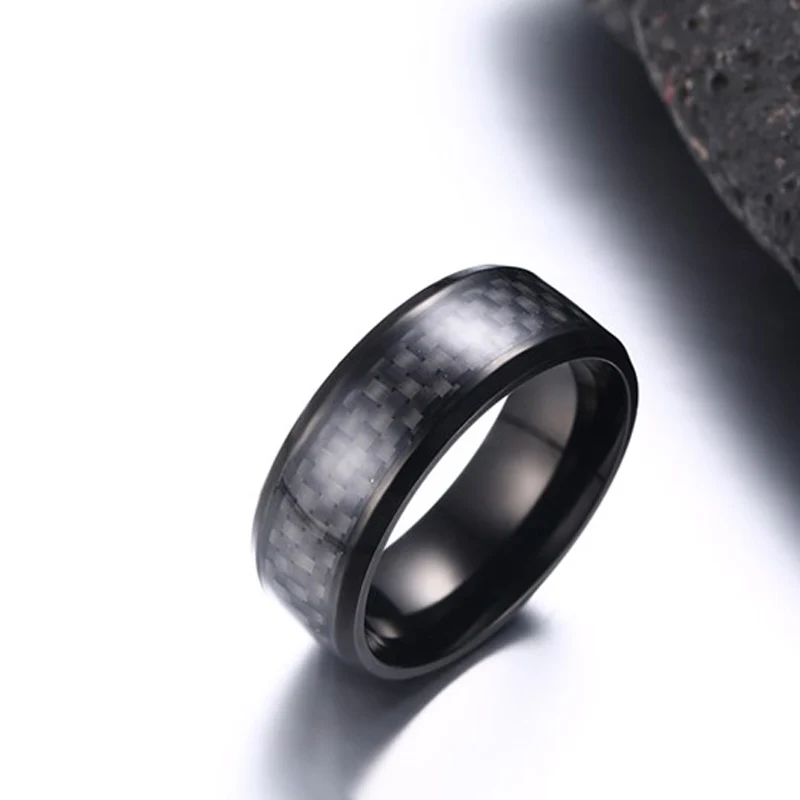 Meaeguet кольца из нержавеющей стали, черное углеродное волокно, инкрустированные обручальные мужские кольца, модные ювелирные изделия, ширина 8 мм