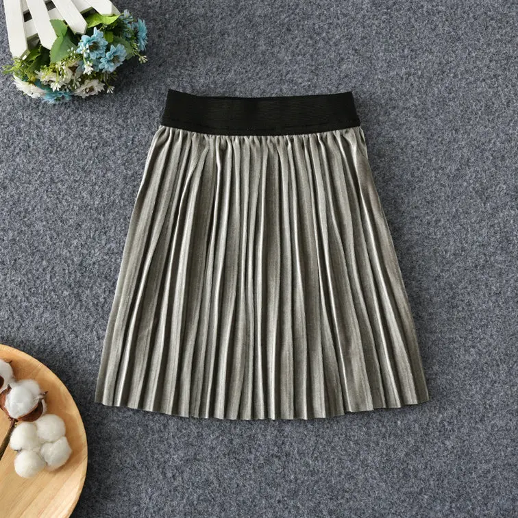 Новые детские модные гофрированные длинные юбки для девочек Милая бархатная юбка с оборками детская гладкая юбка-американка одежда для маленьких девочек - Цвет: gray skirt