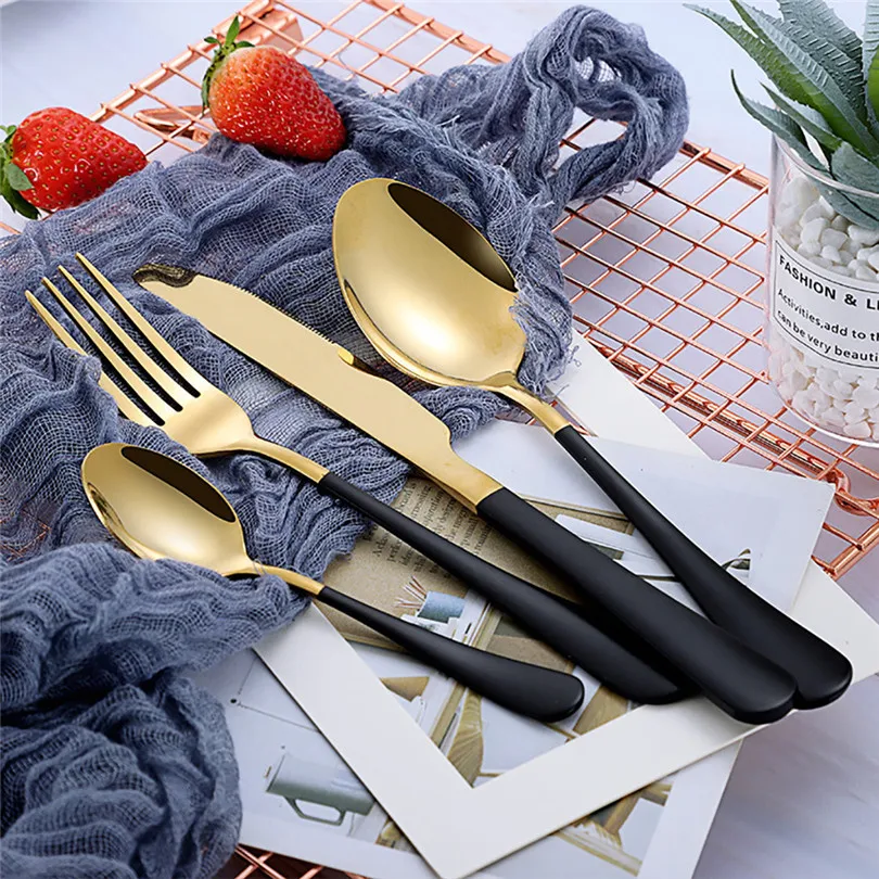 4PCS dinnerware set Kitchen Tools 2019 new Stainless Steel Upscale Dinnerware Flatware Cutlery Fork Spoon Teaspoon #3m18 (12)