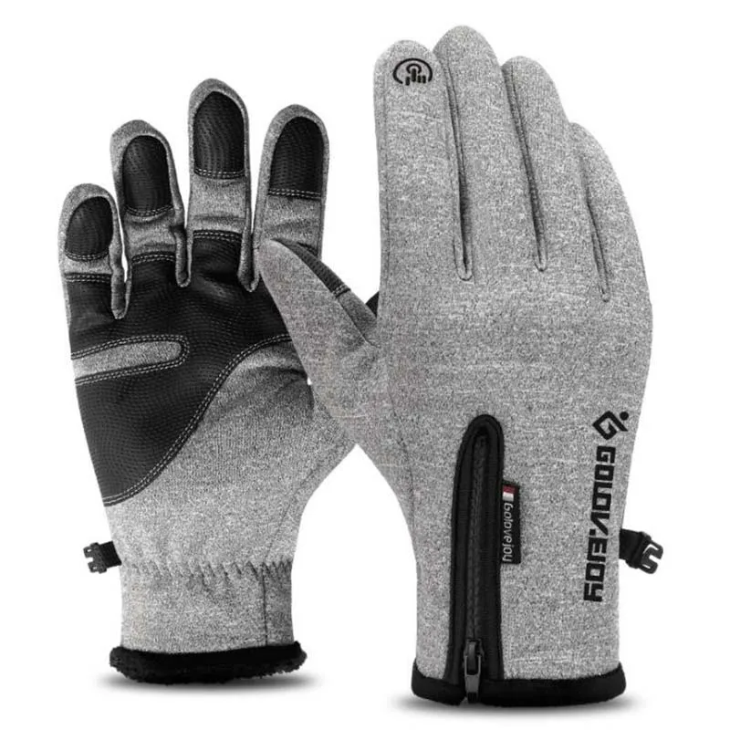 Велосипедные перчатки с сенсорным экраном, зимние, тепловые, ветрозащитные, теплые, полный палец, велосипедные перчатки, противоскользящие, велосипедные перчатки для мужчин и женщин - Цвет: grey