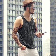 Бренд Для мужчин s Бодибилдинг топы на бретельках хлопок Для мужчин без рукавов Повседневное пляжный жилет Для мужчин Фитнес Одежда высшего качества Костюмы T4167