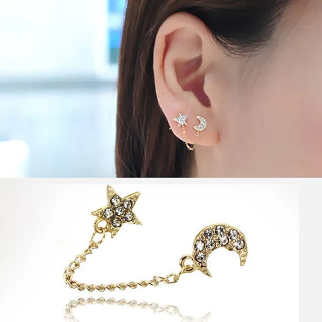 Us 1 28 Two Piercing Ear Cuff Ring Chain Earring Moon Star Double In Stud Earrings From Jewelry Accessories On Aliexpress