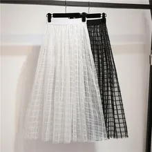 Летняя женская белая клетчатая юбка Jupe Longue перспективная Сексуальная фатиновая юбка модная богемная пляжная эластичная юбка с высокой талией C4490