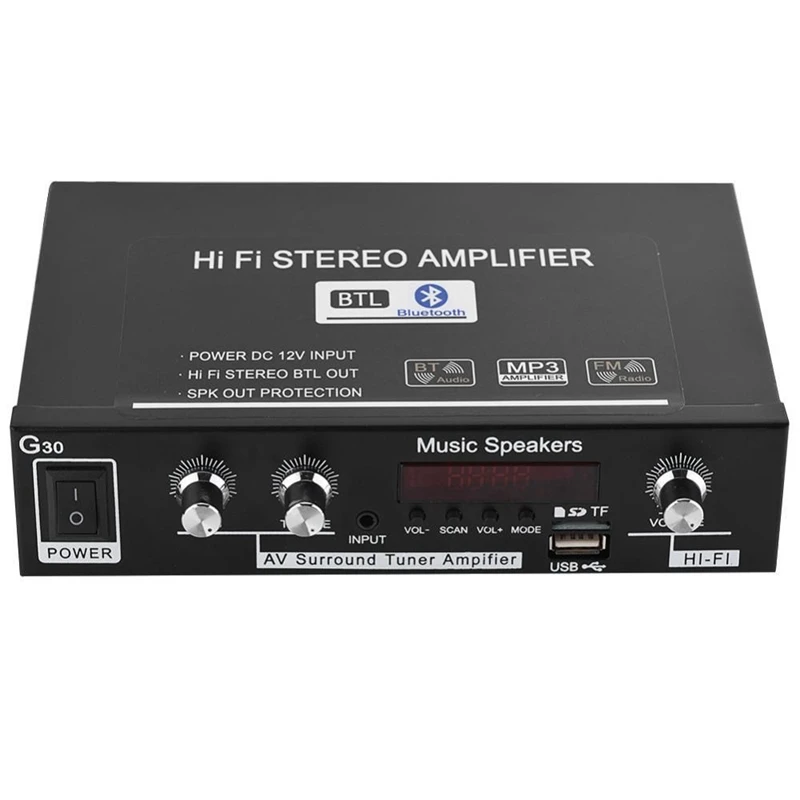 EU-plug G30 MP3 музыкальный Hi-Fi стерео усилитель USB/TF карта/AUX Bluetooth HiFi усилитель fm-радио с пультом дистанционного управления