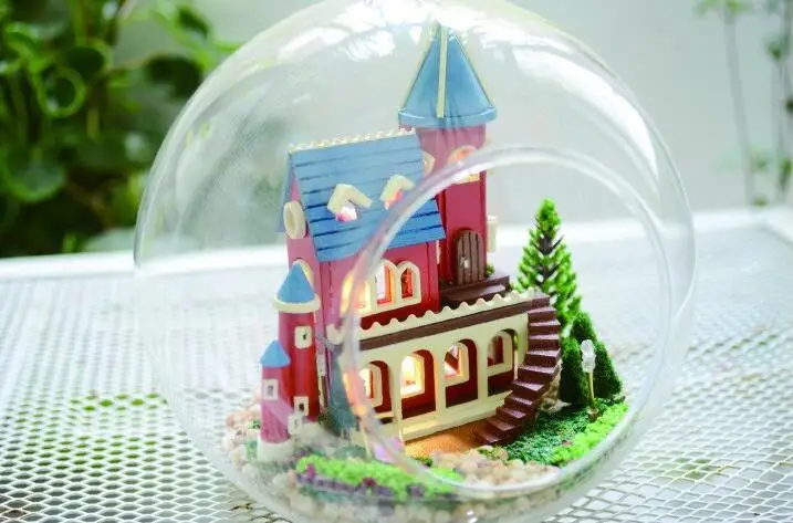 Замок мечты миниатюрный кукольный домик стекло DIY мини домой стеклянный шар рука кукольный дом со светодиодными огнями Оптовая