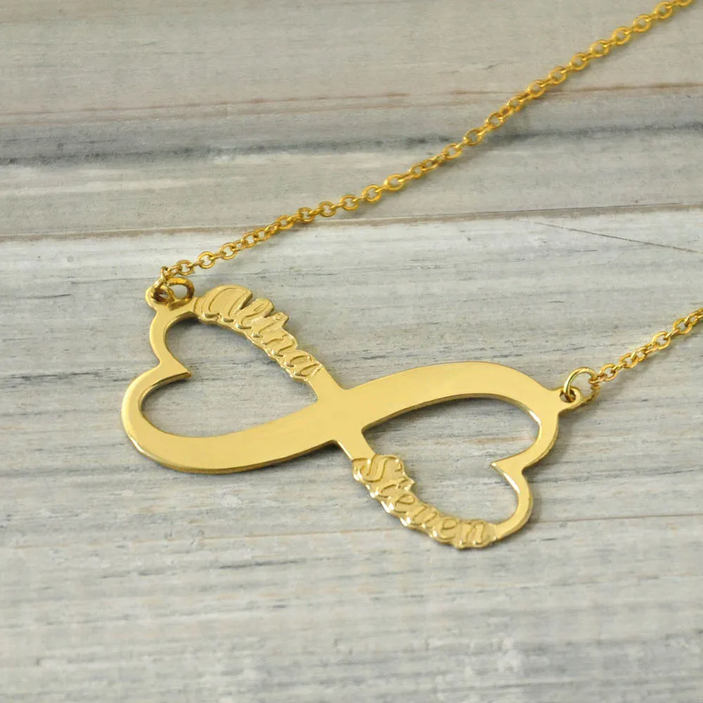 

Personalized 2 Embossed Names Heart Infinity Necklace, Personalized Infinity Necklace, Custom Infinity Nameplate, Gift for Her