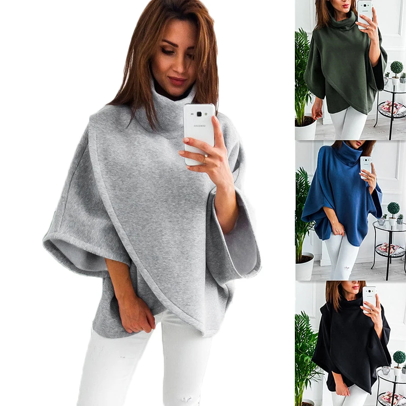 

Women Autumn Winter Warm Hoodies Solid Turtleneck Oversized Tops Moda Mujerr Sweatshirt Female Casual Loose Batwing Cuffs Femme