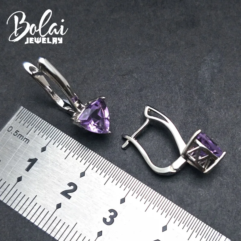 Bolaijewelry, 925 серебряные серьги с хорошими серьгами, Натуральный Бразильский Аметист trl7.0 мм, классический подарок на выбор, девушка на выбор