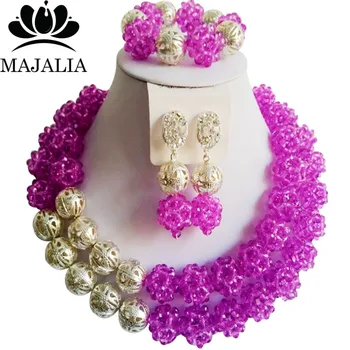 

Majalia Classic Nigerian Wedding African Jewelry Set Purple Crystal Bead Necklace Bride Jewelry Sets Free Shipping 2JS032