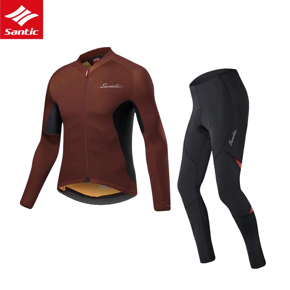

Santic cycling jersey long sleeve Sets Men Long Sleeve Bicycle MTB Clothing Windproof Riding Bicycle Reflective Jacket