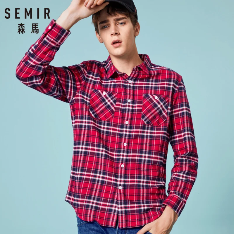 Beste SEMIR Mannen 100% Katoen Regular Fit Flanel Tartan Shirt met Turn down Kraag Lange Mouwen met Taperd taille Knop op Manchet