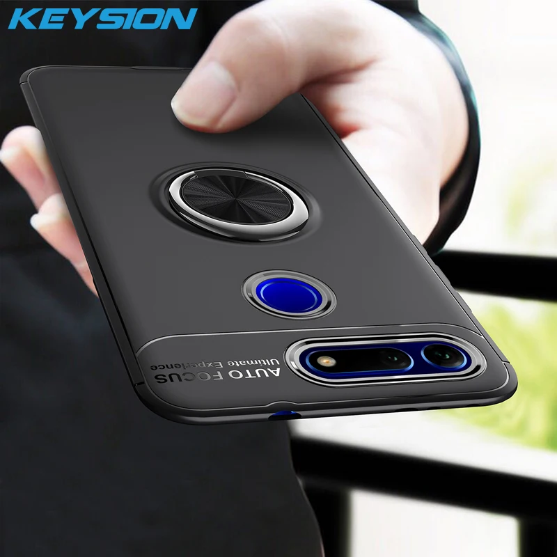

KEYSION Luxury Ring Holder Phone Case for Huawei Honor V20 V10 10 Lite 9 V9 8X 8C Magnetic Car Stand Soft Silicone Matte Cover