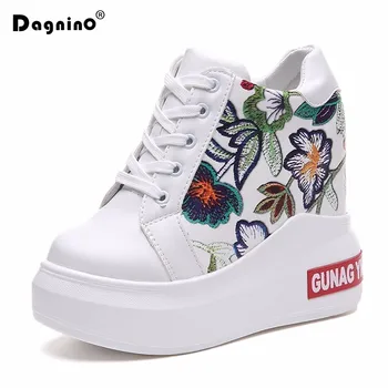 

DAGNINO Summer Women High Platform Shoes Height Increasing Ladies Sneakers Spring Trainers PU Leather Breathable Casual Shoes