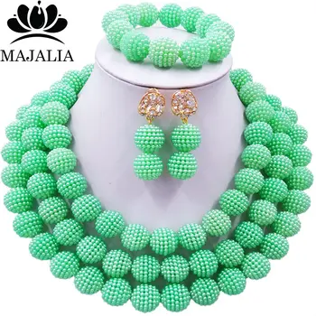 

Majalia Fashion Nigerian Wedding African Pearl Jewelry Set Green Crystal Plastic Pearl Necklace Bride Jewelry Sets 3LM012