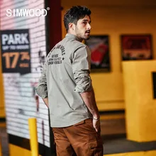 Мужская приталенная рубашка SIMWOOD, повседневная рубашка с вышитой надписью из хлопка, модная брендовая модель 190122 на осень