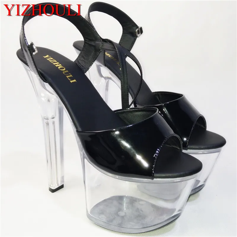 

fashion high heels transparent crystal shoes sandals wedding shoes back strap stripper 17cm