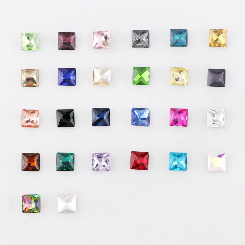 

20Pcs 4mm Mixed Color Square Pointed Back Crystal Fancy Stone Glass PointBack Stones For DIY Wedding Dress Jewelry Stones Beads