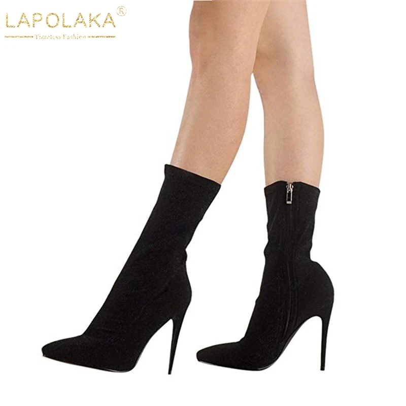 

LAPOLAKA NEW BIG Size 43 Dropship Elastic Party Boots Shoes Woman Sexy Thin High Heels Pointed Toe Women Shoes Sock Boots