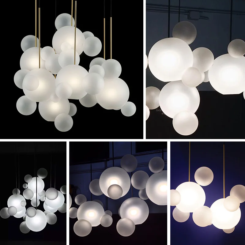 Современные молочно-белые/синие стеклянные шары, светодиодные подвесные светильники, люстры для столовой, светодиодные подвесные светильники