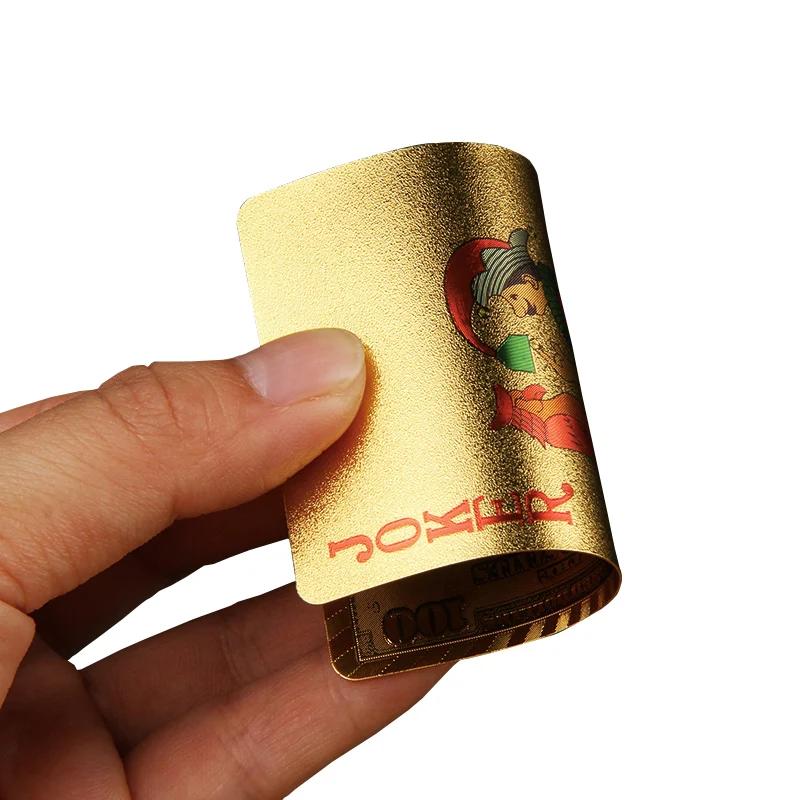 High Quality 10Sets/Lot Gold Foil Plated Texas Hold'em Plastic Playing Cards Waterproof Poker Card Board Game Wholesale qenueson